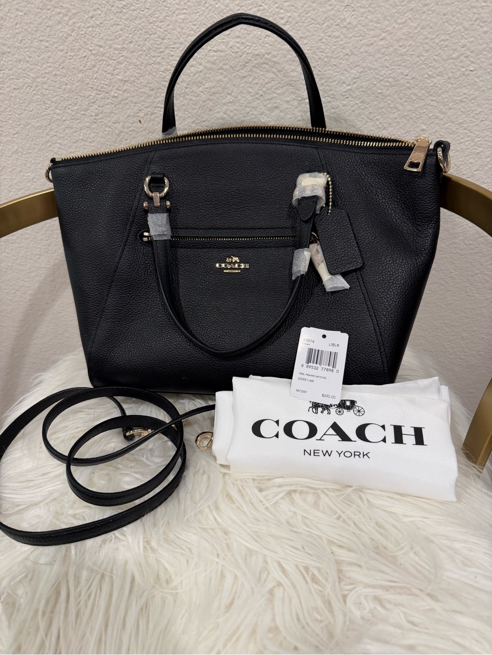 Coach Black Pebbled Leather Satchel with Gold Hardware